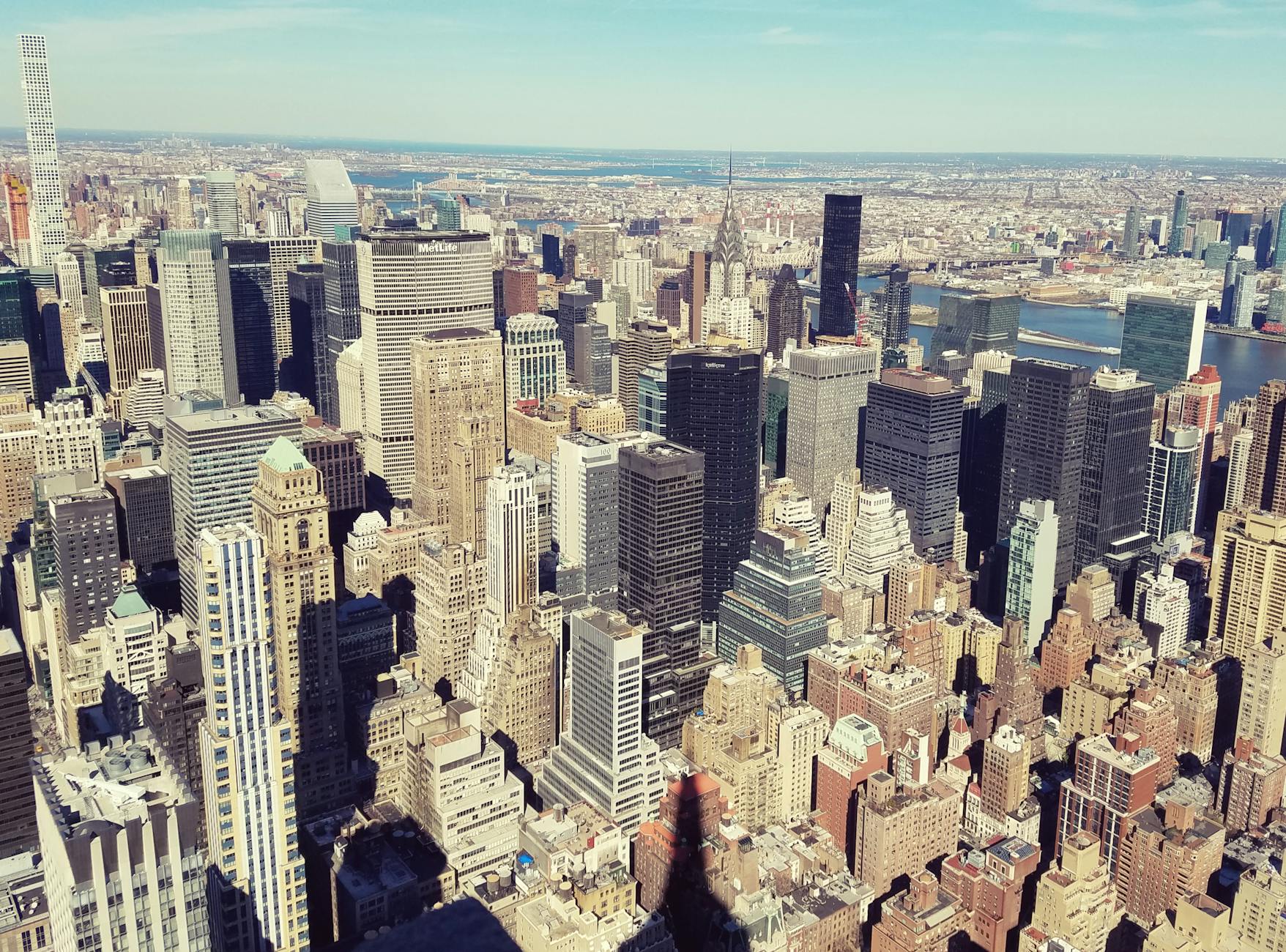 Breathtaking aerial view of New York City's modern skyline with iconic skyscrapers.