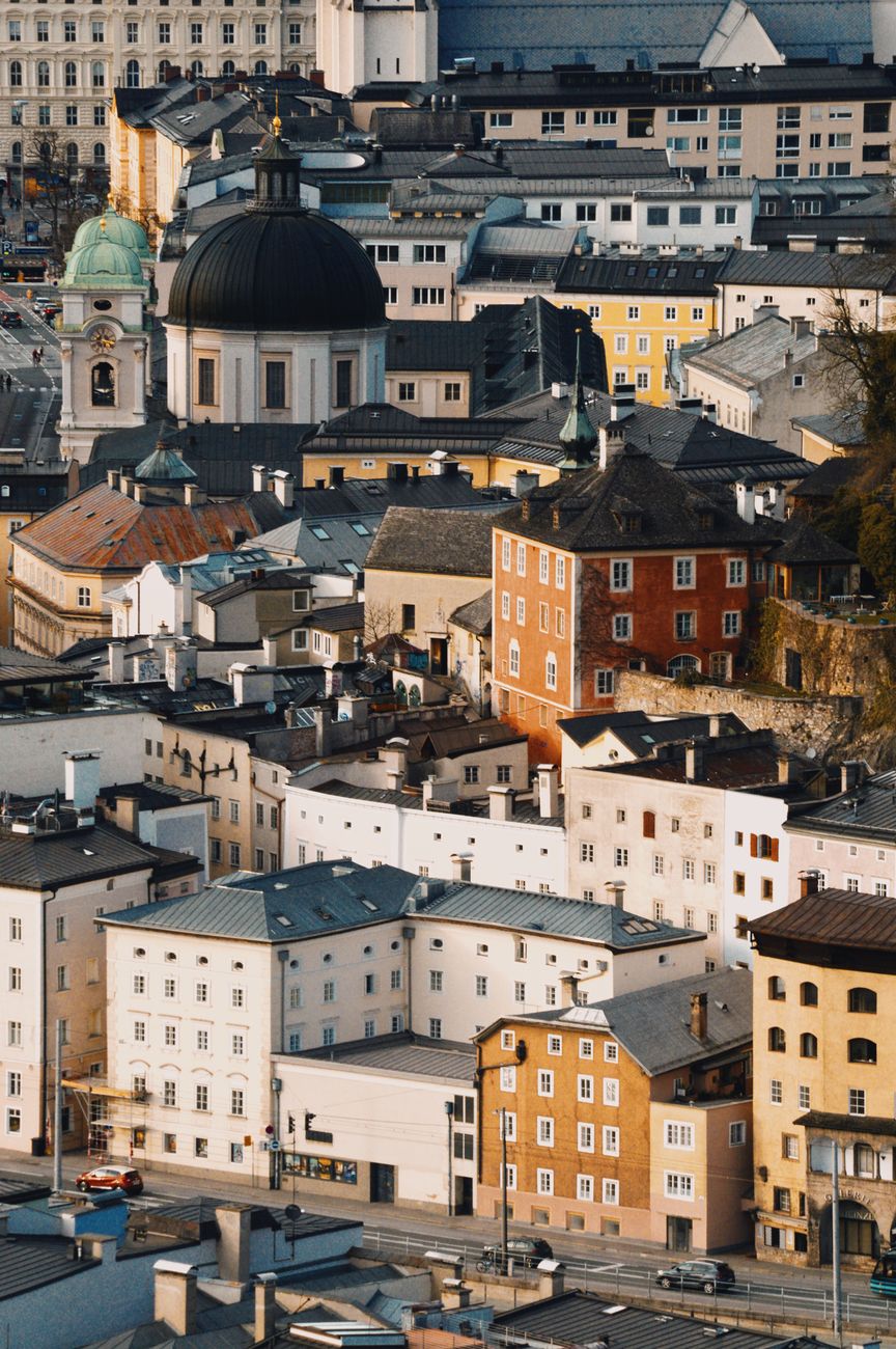 Discover the vibrant skyline of Salzburg, Austria, showcasing its unique architecture.