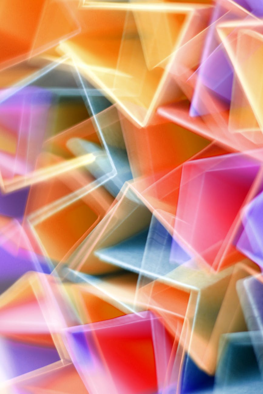 Colorful abstract image of overlapping geometric shapes in dynamic motion.