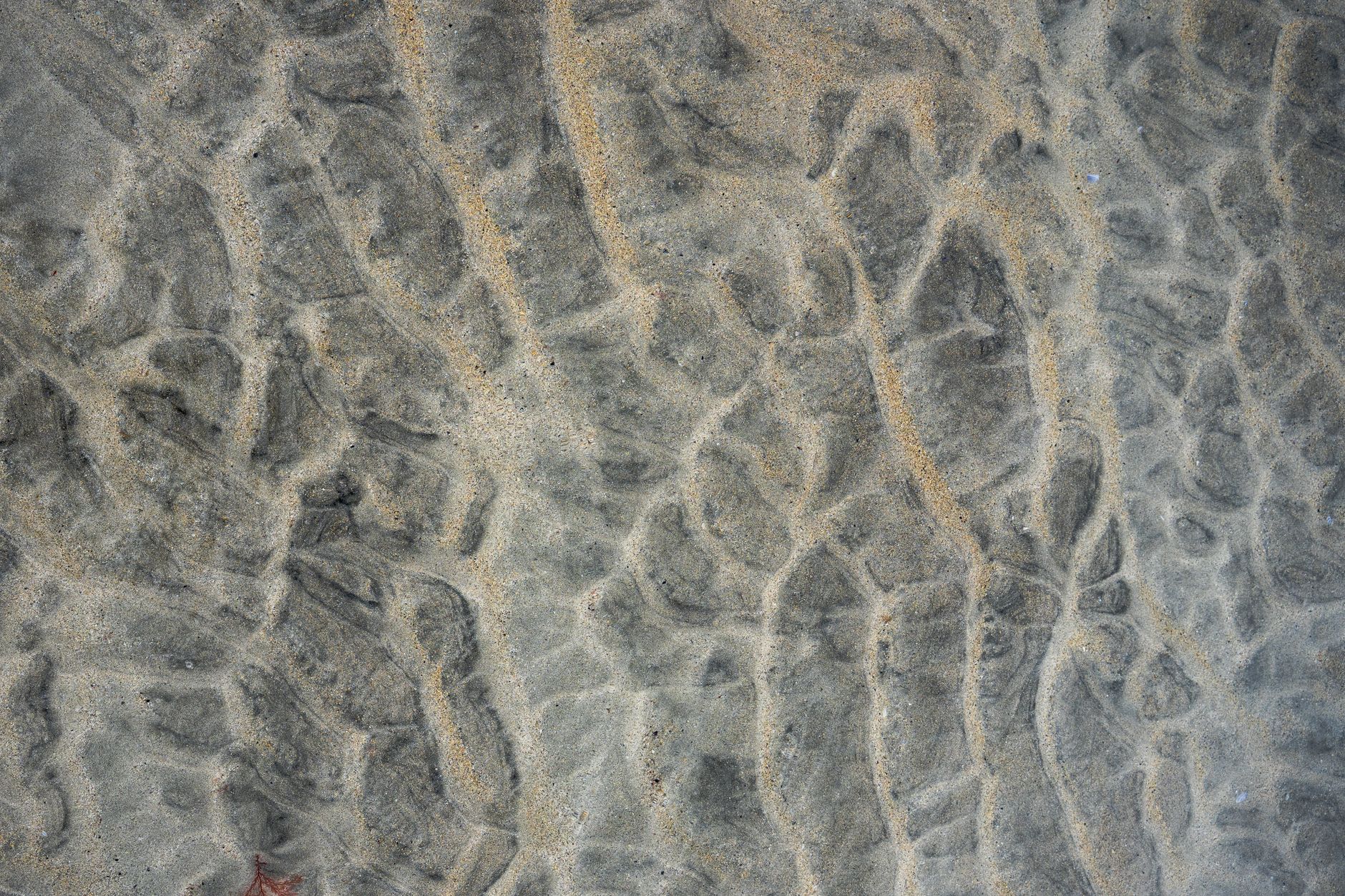 Close-up of intricate sand patterns on a Harris beach, Scotland.