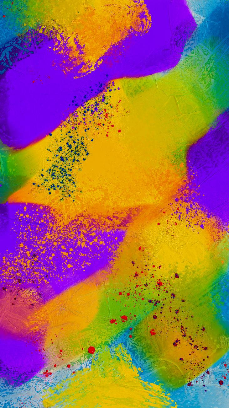 A vivid abstract design with colorful paint textures and splatters.