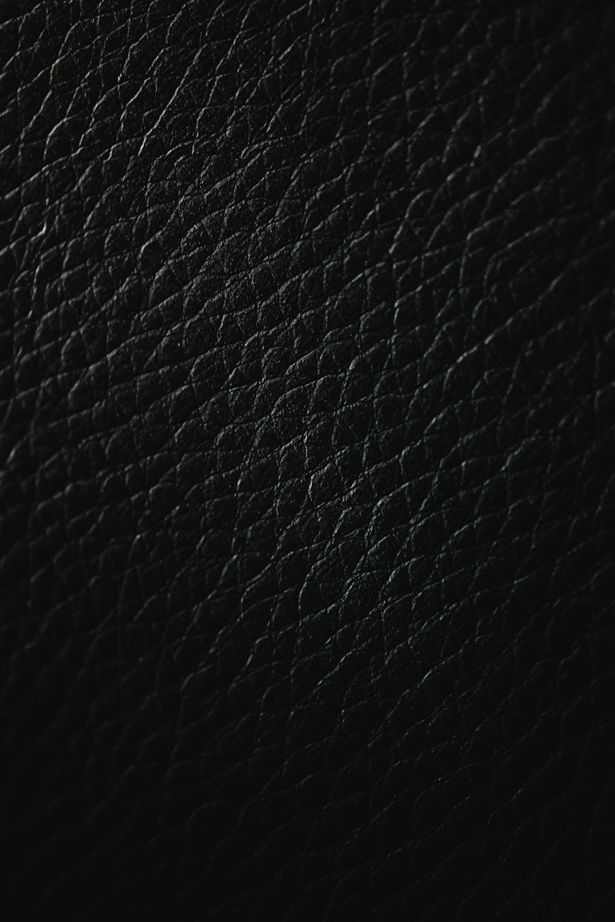 Close-up of a detailed black leather texture ideal for use as a background or pattern.