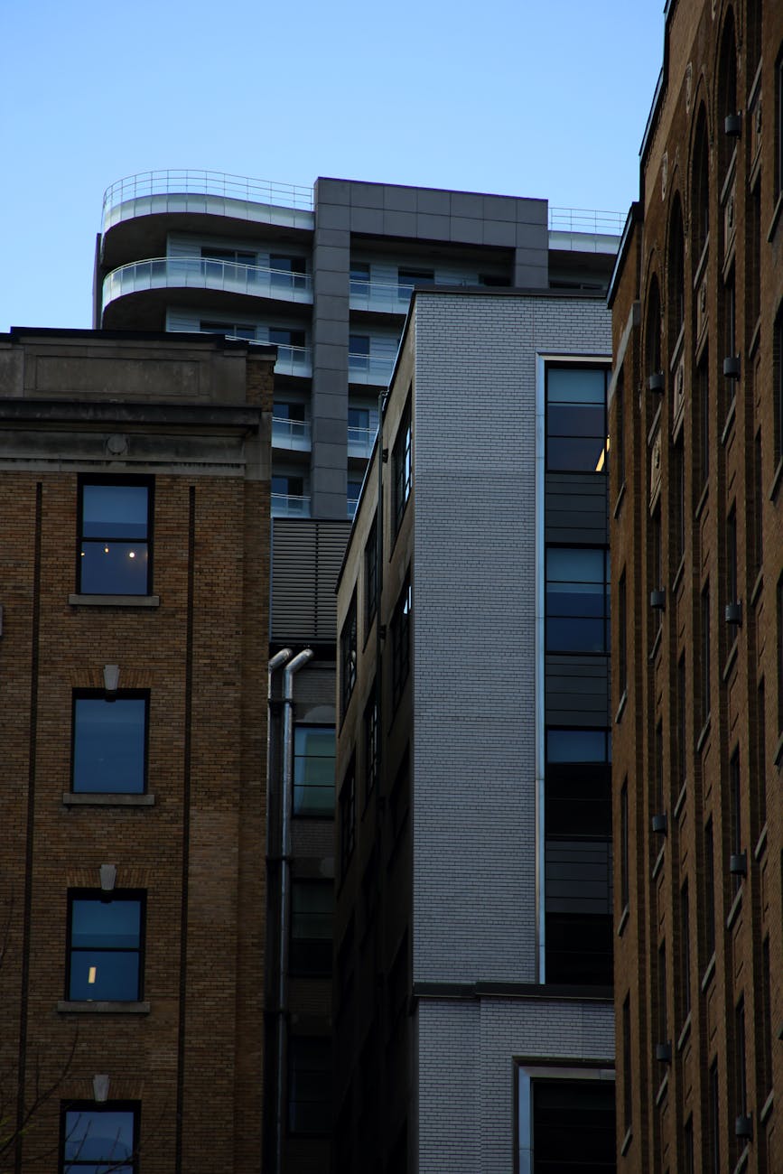 A dynamic view of urban high-rises showcasing modern city architecture.