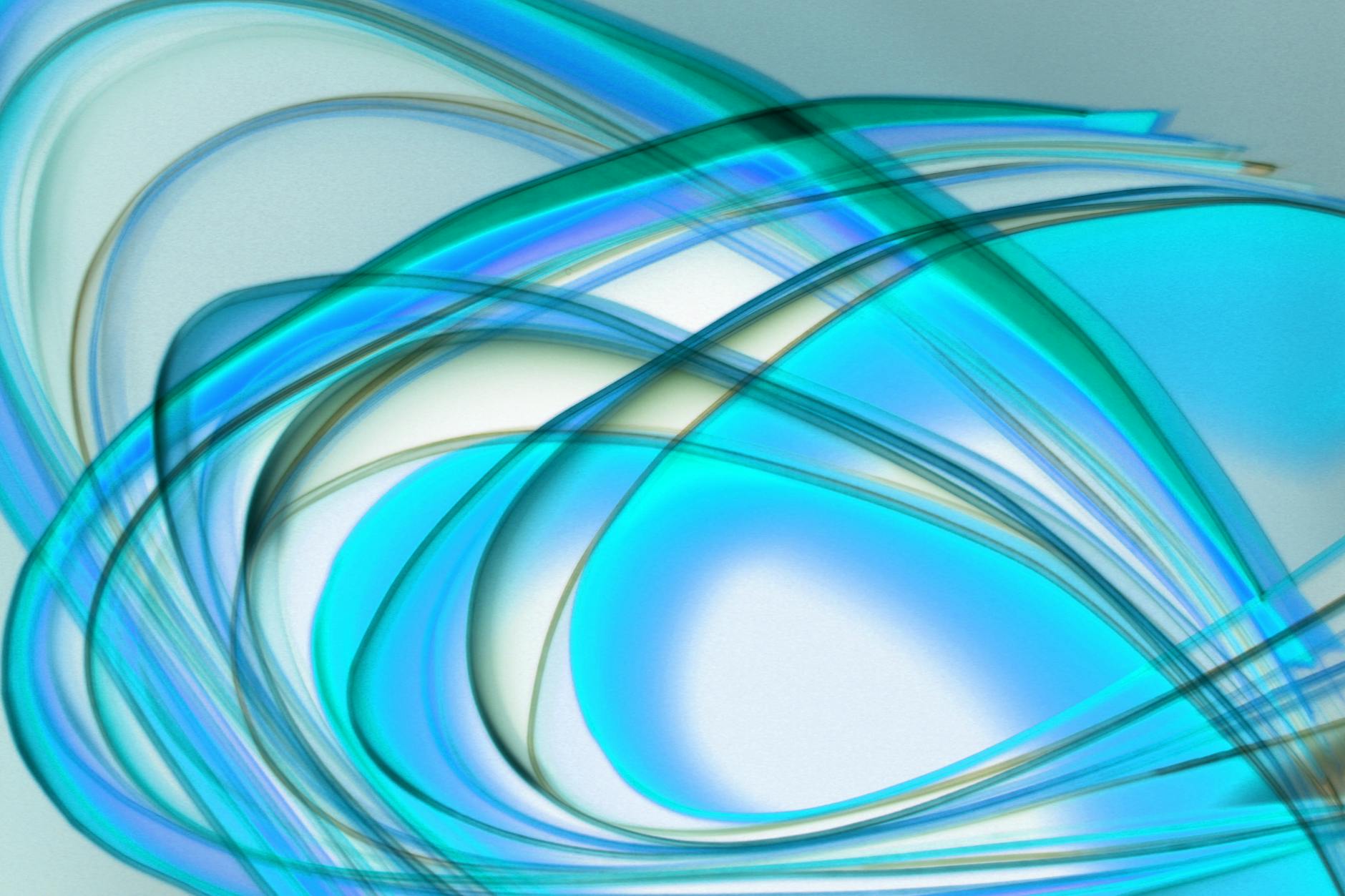 A dynamic abstract artwork featuring flowing blue and white hues creating a sense of movement.