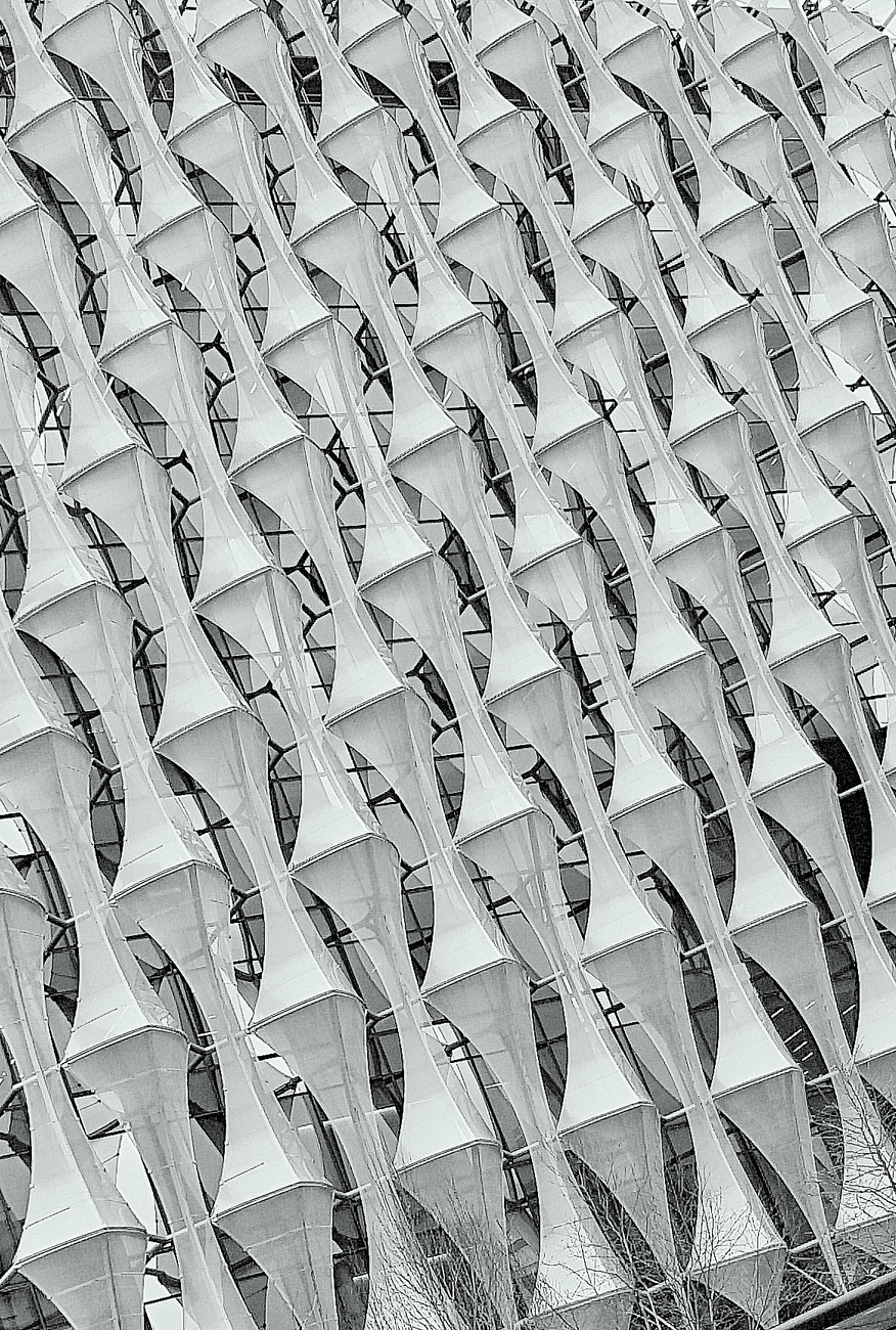 Intricate architecture captured in a geometric facade pattern.