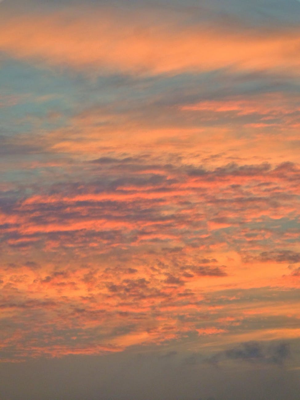 A stunning display of vibrant orange and pink clouds at sunset.