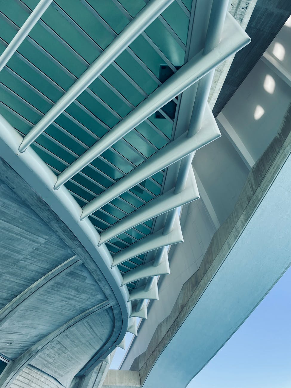 Dynamic view of futuristic architectural structure in Valencia, Spain highlighting modern design aesthetics.