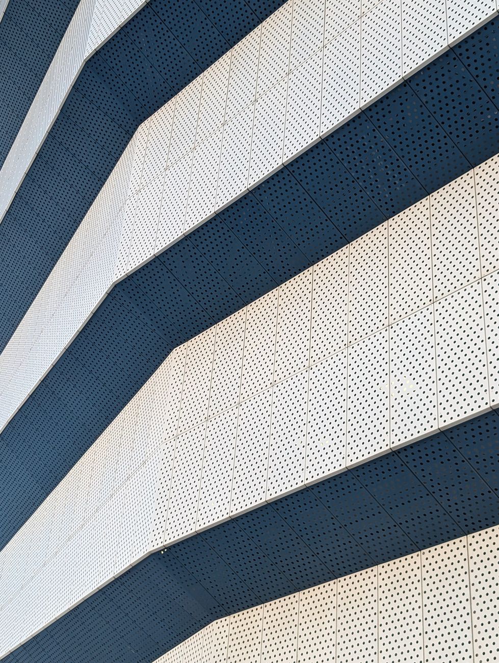 Dynamic abstract shot of building stripes in Kaliningrad, Russia.