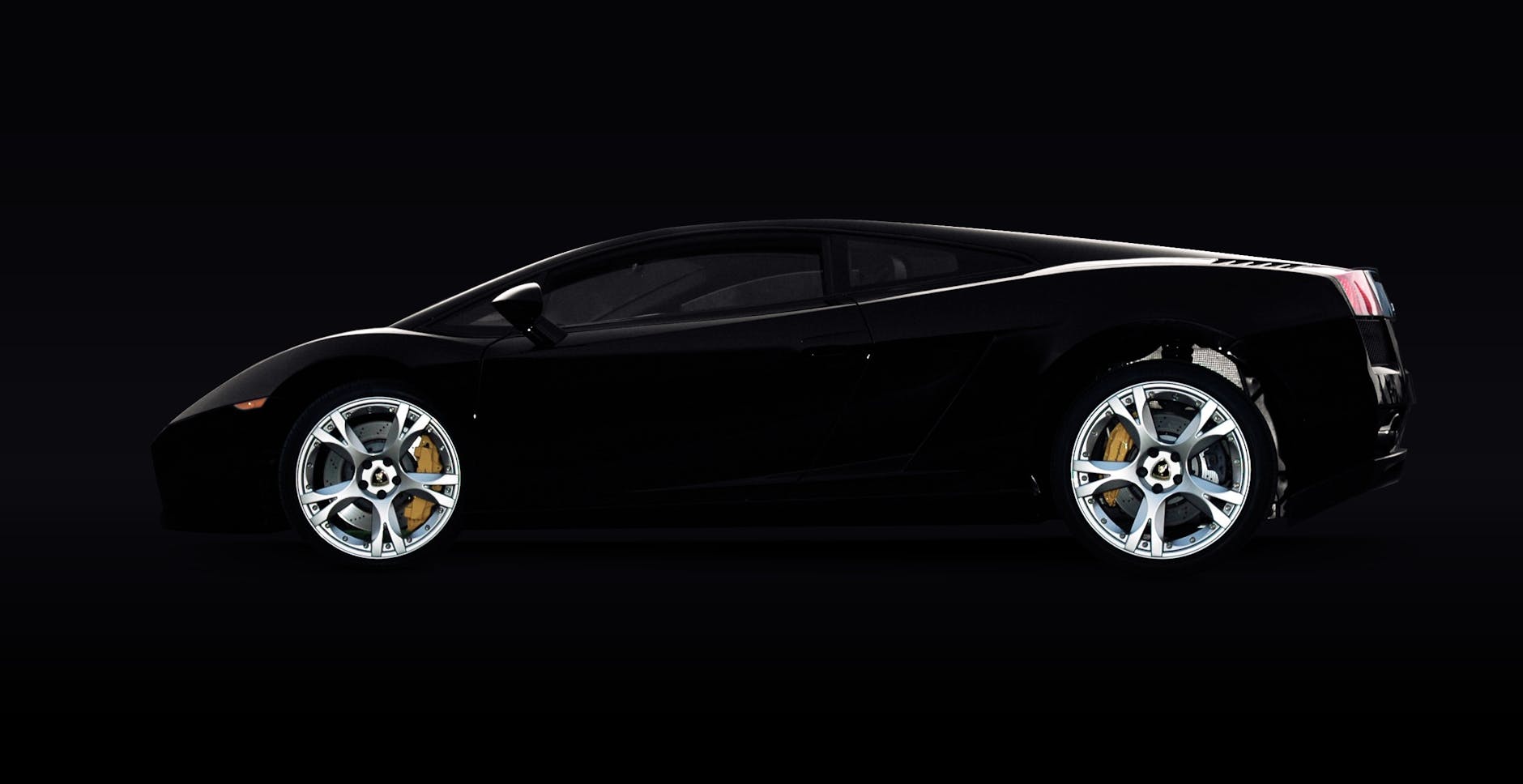Side view of a luxury sports car on a plain black background.