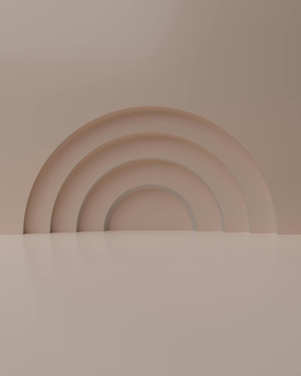 A modern minimalist beige abstract background featuring a series of concentric arches creating a stylish and soft aesthetic.