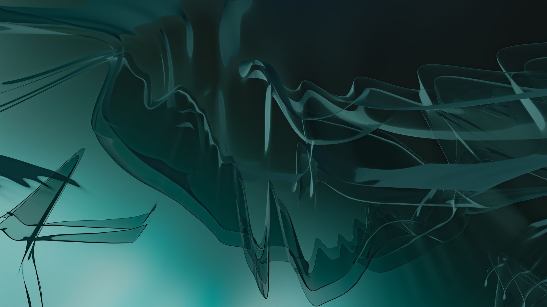 Dynamic abstract waves in teal and black create a modern artistic visual.