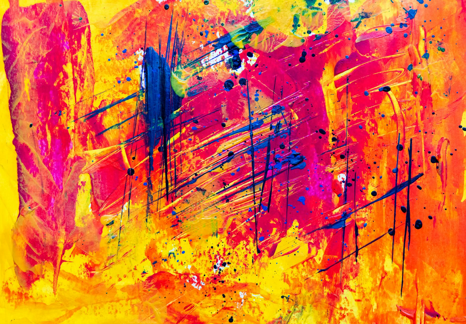 Energetic abstract art with bold colors and dynamic brushstrokes, perfect for modern design.