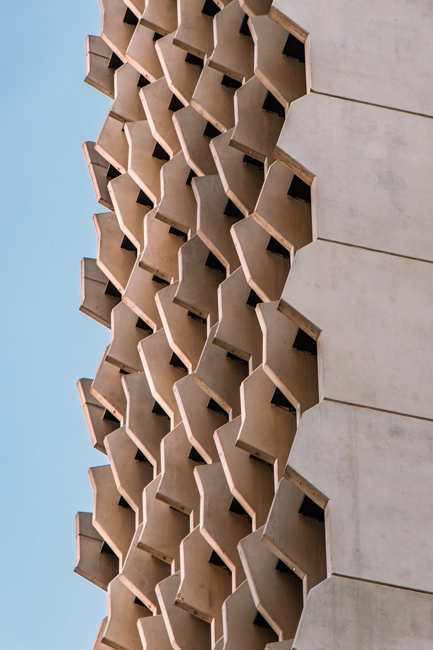 Futuristic architectural facade in Melbourne showcasing modern geometric design elements.