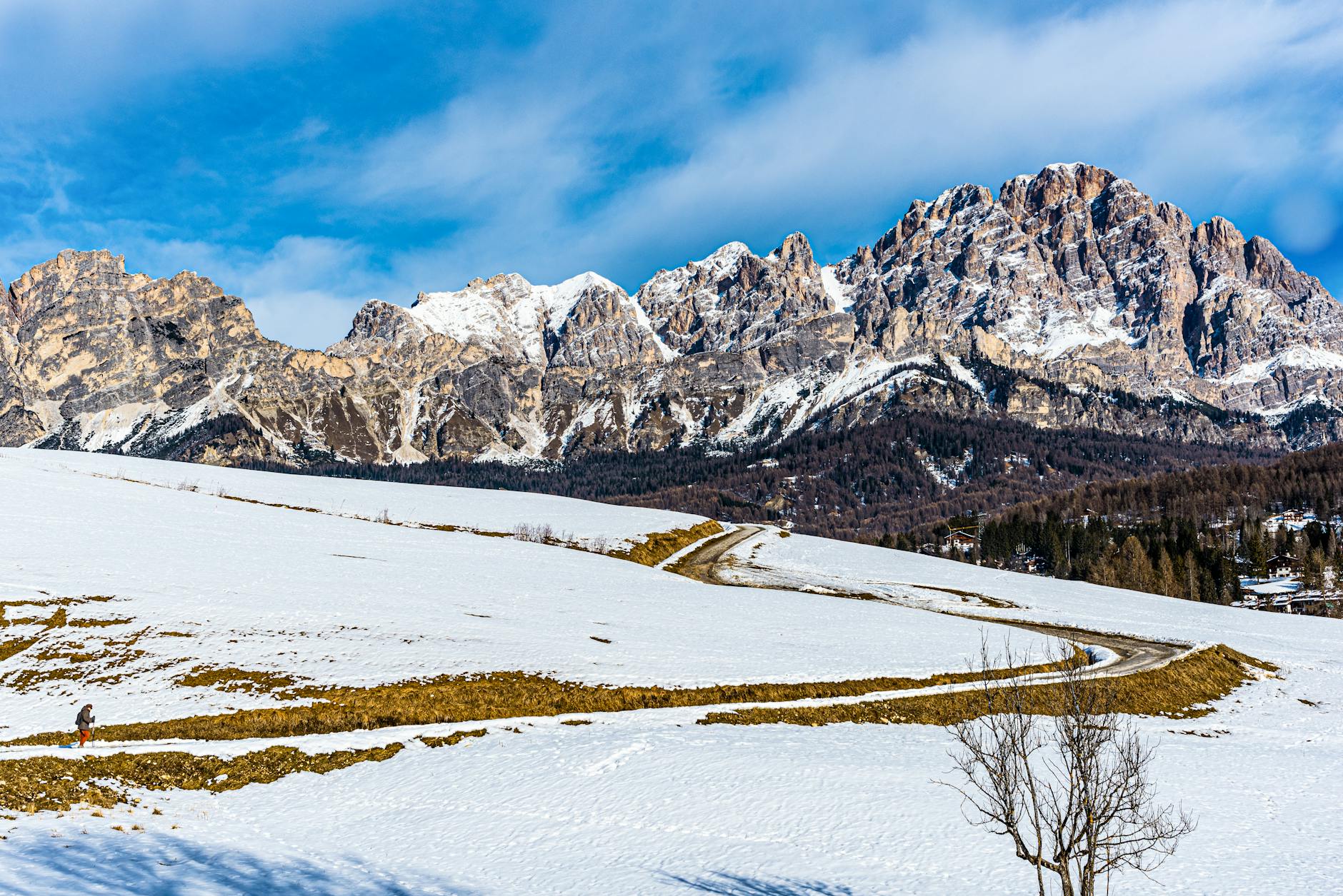 Majestic snowy mountain landscape in Cortina d'Ampezzo, Veneto, Italy.